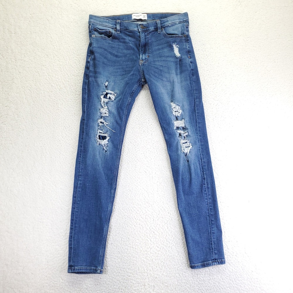 Abercrombie Kids Super Skinny Distressed Blue Jeans Size 17/18 Long Medium‎ Wash